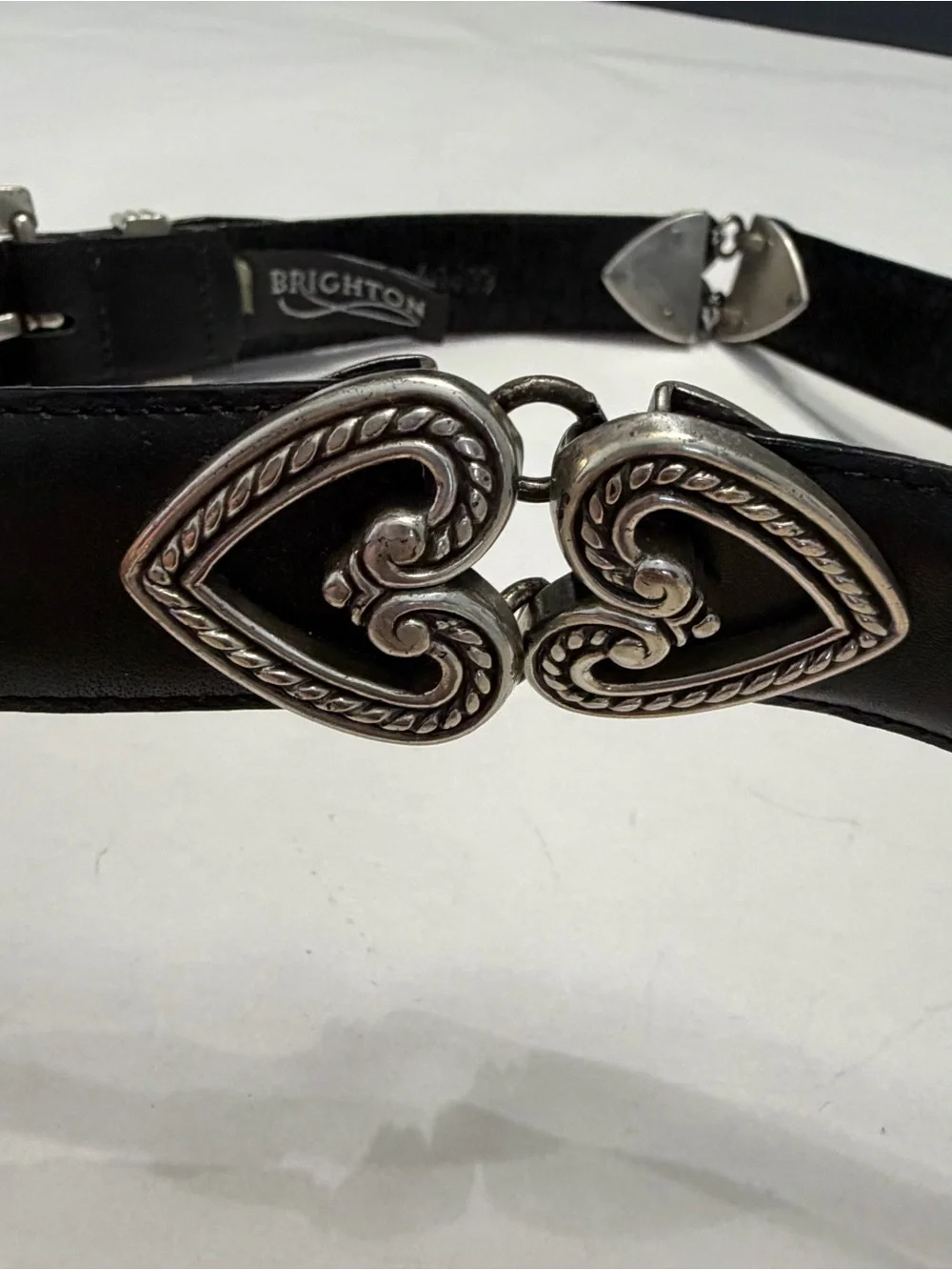 Vintage Brighton Black Leather Heart Belt Silver Hardware Western Boho USA Made